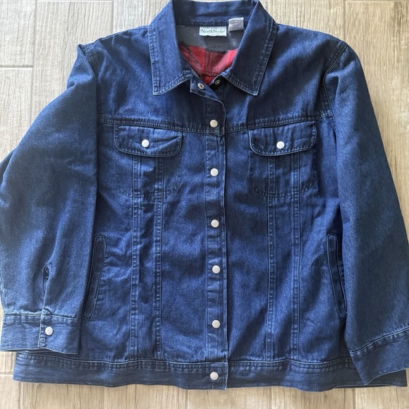 NorthStyle Jackets & Blazers - Northstyle‎ Flannel Lined Denim Snap Front Jacket Hood Zip Pockets Womens 2X
